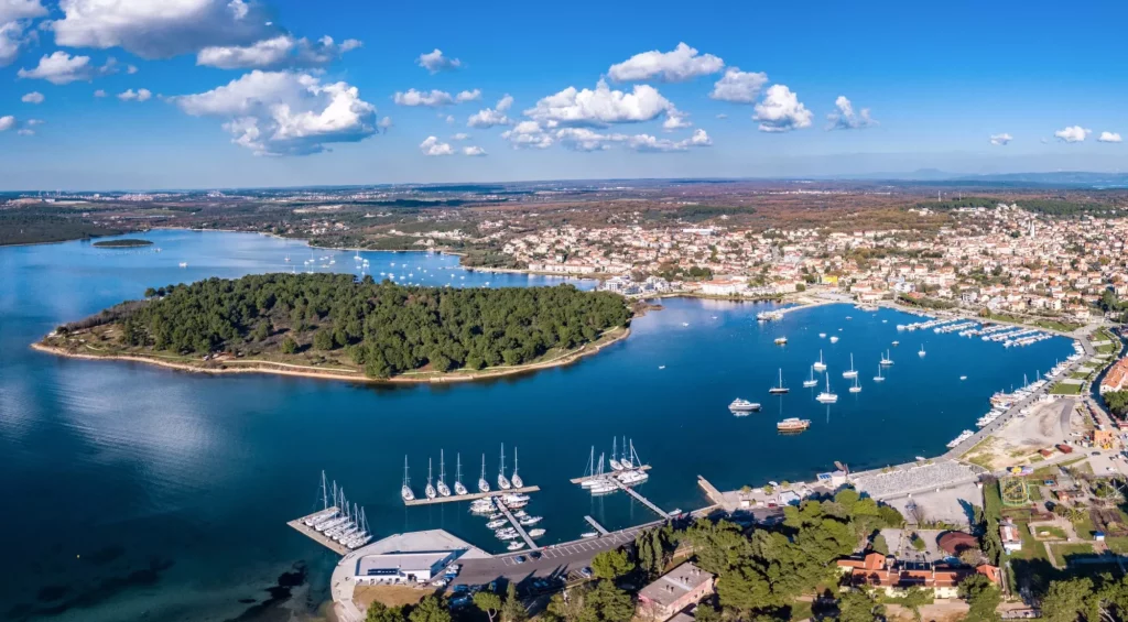 Aerial shot of Medulin, a town in Croatia, popular tourist destinaion